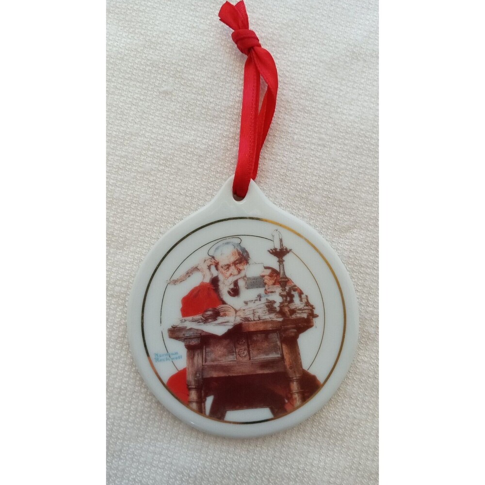 Vintage JC Penney 1996 Norman Rockwell Santa Reading Letters Porcelain Ornament